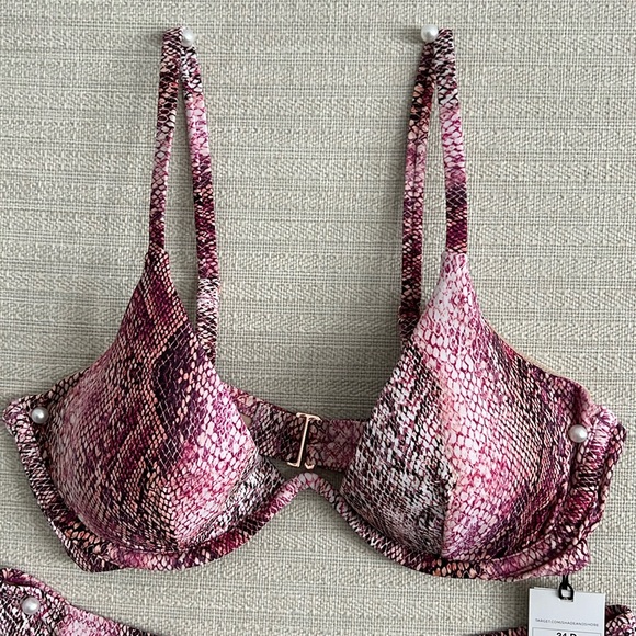 Shade Shore Underwire Pink Snake Swimsuit Bikini Top Womens M L 36D 36 D - Picture 7 of 17